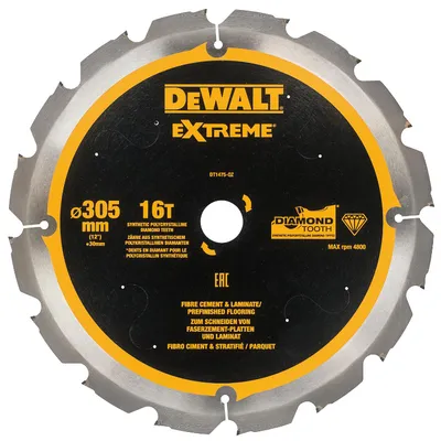 Диск циркулярен за рязане DeWALT за фиброцимент, ламинат и MDF  305 мм, 30 мм, 2.4 мм, 16 z, Extreme