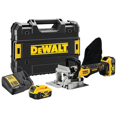 Фреза за дървени сглобки DeWALT тип бисквитка  с 2 батерии и зарядно, 18 V, 5 Ah, 8000 об./мин, 102 мм, DCW682P2
