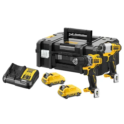 Комплект акумулаторни инструменти DeWALT с 2 батерии и зарядно, DCD701, DCF801, 12 V, 3 Ah, DCK2110L2T