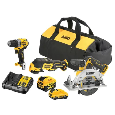 Комплект акумулаторни инструменти DeWALT  с 2 батерии и зарядно, DCD701, DCS512, DCS353, 12 V, 1x2, 1x5 Ah, DCK317P1D1