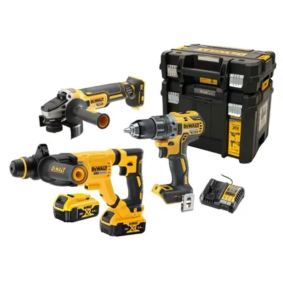 Комплект акумулаторни инструменти DeWALT  с 2 батерии и зарядно, DCD791, DCG405, DCH263, 18 V, 5 Ah, DCK327P2T