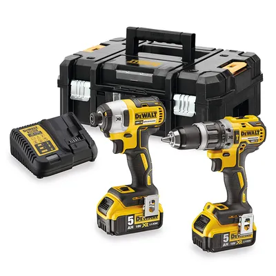 Комплект акумулаторни инструменти DeWALT с 2 батерии и зарядно, DCD796, DCF887, 18 V, 5 Ah, DCK266P2T