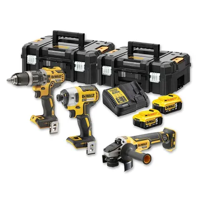 Комплект акумулаторни инструменти DeWALT  с 2 батерии и зарядно, DCD796, DCF887, DCG405, 18 V, 5 Ah, DCK384P2T