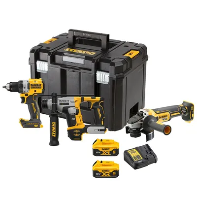 Комплект акумулаторни инструменти DeWALT  с 2 батерии и зарядно, DCD800, DCH172, DCG405, 18 V, 5 Ah, DCK355P2T