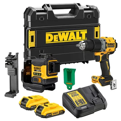 Комплект акумулаторни инструменти DeWALT с 2 батерии и зарядно, DCD805, DCLE34031, 18 V, 2 Ah, DCK2095D2T