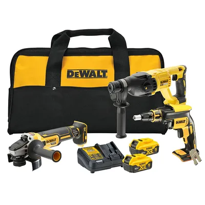 Комплект акумулаторни инструменти DeWALT  с 2 батерии и зарядно, DCH133, DCG405, DCF620, 18 V, 5 Ah, DCK304P2