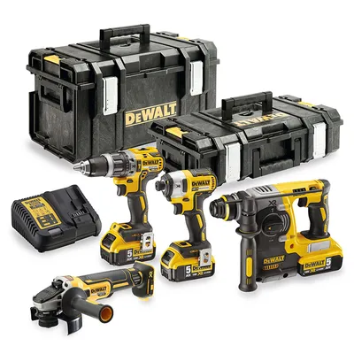 Комплект акумулаторни инструменти DeWALT с 3 батерии и зарядно, DCD796, DCF887, DCG405, DCH273, 18 V, 5 Ah, DCK422P3