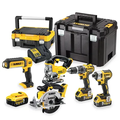 Комплект акумулаторни инструменти DeWALT с 3 батерии и зарядно, DCD796, DCF887, DCS391, DCS331, DCL050, 18 V, 5 Ah, DCK551P3T