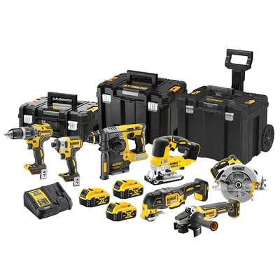 Комплект акумулаторни инструменти DeWALT с 3 батерии и зарядно, DCD796, DCF887, DCS570, DCS355, DCS334, DCG405, DCH273, 18 V, 5 Ah, DCK755P3T