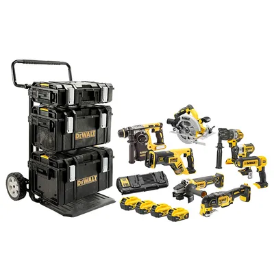 Комплект акумулаторни инструменти DeWALT с 4 батерии и зарядно, DCD996, DCF887, DCG405, DCH273, DCS355, DCS367, DCS570, DCL050, 18 V, 5 Ah, DCK853P4