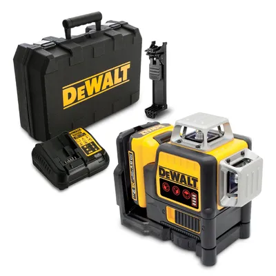 Линеен лазерен нивелир DeWALT с 3 лъча   с 1 батерия и зарядно, 12 V, 2 Ah, 30 м, 50 м, 0.3 мм/м, DCE089D1R