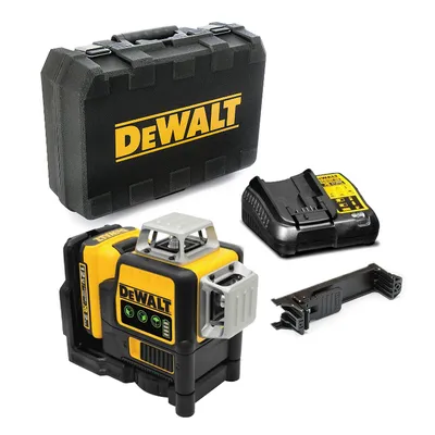 Линеен лазерен нивелир DeWALT с 3 лъча   с 1 батерия и зарядно, 12 V, 2 Ah, 30 м, 60 м, 0.3 мм/м, DCE089D1G