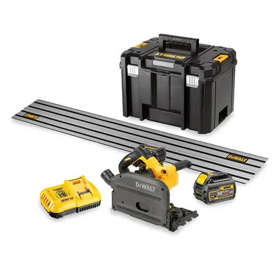 Ръчен потапящ се циркуляр DeWALT акумулаторен с шина с 2 батерии и зарядно, 54/18 V, 2/6 Ah, ф 165 мм, 1750-500 об./мин, DCS520