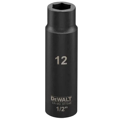 Вложка милиметрова DeWALT 6-стен ударна удължена 12 мм х 1/2", DT7546