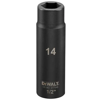 Вложка милиметрова DeWALT 6-стен ударна удължена 14 мм х 1/2", DT7548