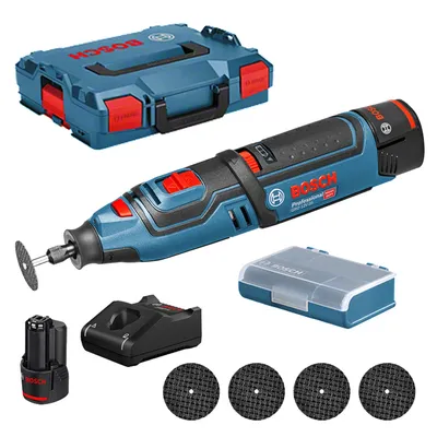 Акумулаторен прав шлайф Bosch  с 2 батерии и зарядно, 12 V, 2 Ah, 5000-35 000 об./мин, GRO 12V-35
