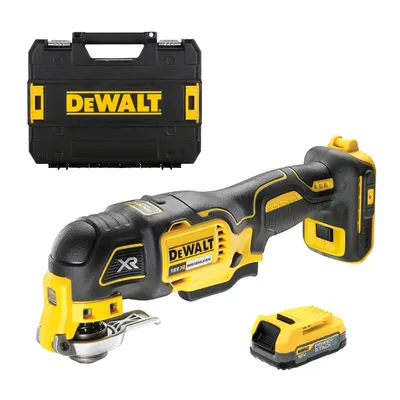 Акумулаторен мултифункционален инструмент DeWALT  с 1 батерия без зарядно, 18 V, 1.7 Ah, 0-20 000 вибр./мин, DCS356E1T