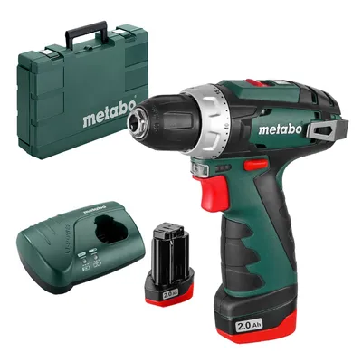 Акумулаторен винтоверт Metabo с колекторен двигател с 2 батерии и зарядно, 12 V, 2 Ah, 34 Nm, 1-10 мм, PowerMaxx BS Basic