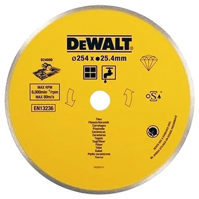 Диск диамантен за мокро рязане DeWALT на керамични плочки  254 мм, 25.4 мм, 1.6 мм, Diamond Edge