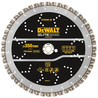 Диск диамантен за сухо и мокро рязане DeWALT на армиран бетон   350 мм, 25.4 мм, Elite