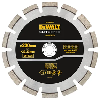 Диск диамантен за сухо и мокро рязане DeWALT на асфалт  230 мм, 22.23 мм, Elite