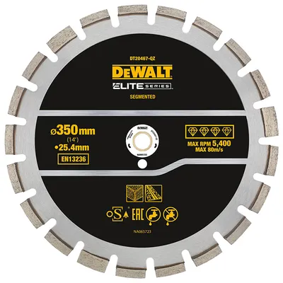 Диск диамантен за сухо и мокро рязане DeWALT на асфалт   350 мм, 25.4 мм, Elite