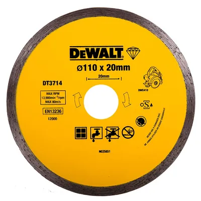 Диск диамантен за сухо и мокро рязане DeWALT на керамични плочки 110 мм, 20 мм, 1.6 мм, Diamond Edge