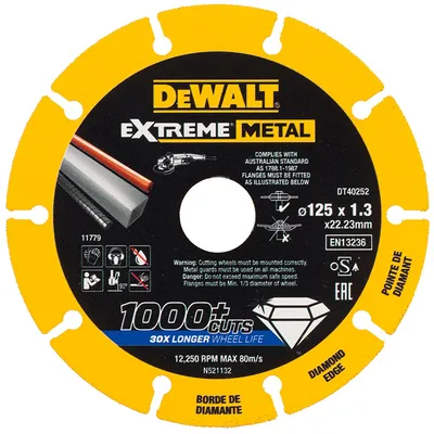 Диск диамантен за сухо рязане DeWALT на метал 125 мм, 22.23 мм, 1.3 мм, Extreme Metal