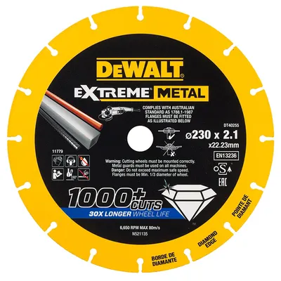 Диск диамантен за сухо рязане DeWALT на метал 230 мм, 22.23 мм, 2.1 мм, Extreme Metal