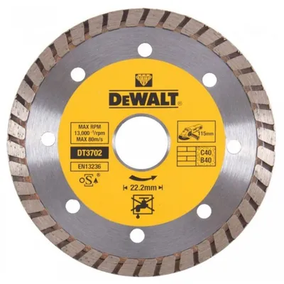 Диск диамантен за сухо рязане DeWALT на тухли, бетон и керемиди  115 мм, 22.23 мм, 2.1 мм, Diamond Edge