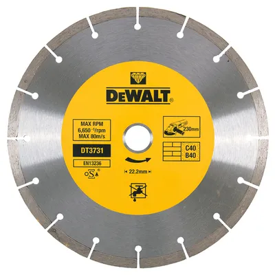 Диск диамантен за сухо рязане DeWALT на тухли, бетон и керемиди  230 мм, 22.23 мм, 2.3 мм, Diamond Edge