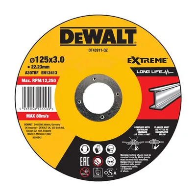 Диск карбофлексен за рязане DeWALT на метал 125 мм, 3 мм, 22.23 мм, Extreme