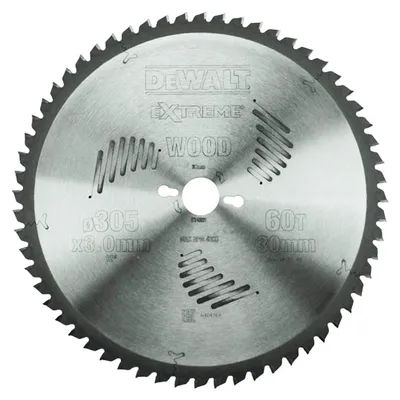 Диск циркулярен за рязане DeWALT на дърво фино напречно надлъжно с HM пластини 305 мм, 30 мм, 2.2 мм, 60 z, Extreme