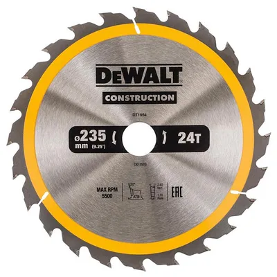 Диск циркулярен за рязане DeWALT на дърво грубо с HM пластини 235 мм, 30 мм, 24 z, Construction