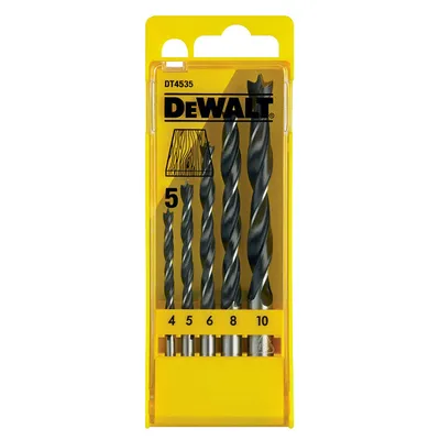 Свредло за дърво DeWALT CV с цилиндрична опашка комплект 4-10 мм, 5 бр., DT4535