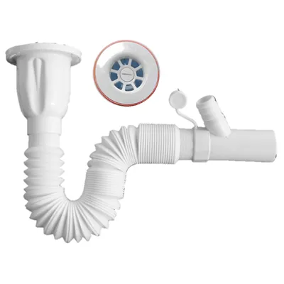 Сифон за мивка Muff Matik PVC гофриран с извод за пералня  ф 32x65 мм, 750 мм