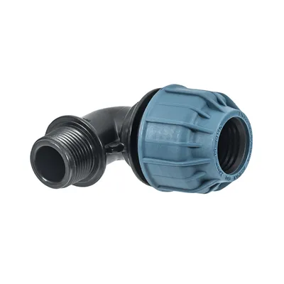 Коляно Elysee PP бърза връзка за PE тръби външна резба ф 20 мм x 1/2", 10 bar, 90 °, 362A