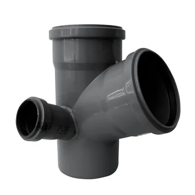 Разклонител PlastBrno PP за канализация пространствен, ляв ф 110x110x75 мм, 67.3 °, сив