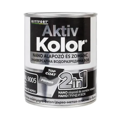 Акрилна боя Kittfort 2 в 1 на водна основа 0.75 л, черна, RAL 9005, Aktiv Kolor