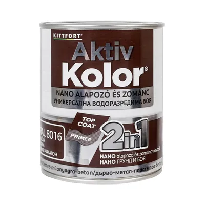 Акрилна боя Kittfort 2 в 1 на водна основа 0.75 л, кафяв махагон, RAL 8016, Aktiv Kolor