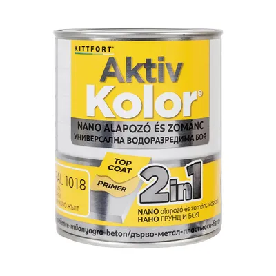 Акрилна боя Kittfort 2 в 1 на водна основа 0.75 л, жълта, RAL 1018, Aktiv Kolor