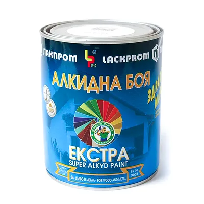 Алкидна боя Lackprom за дърво и метал гланц, 0.7 л, бяла, RAL 9016, Extra PF-16