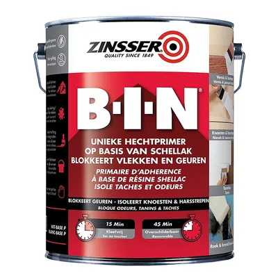 Грунд Zinsser за бои, шпакловки и блокиране на петна и миризми  2.5 л, бял мат, B-I-N