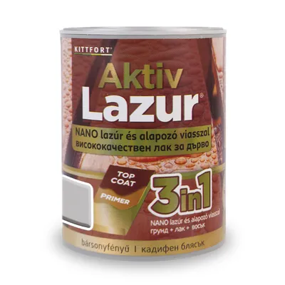 Лак водоразтворим Kittfort 3 в 1 лазурен  0.75 л, бреза, Aktiv Lazur