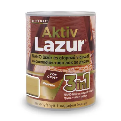 Лак водоразтворим Kittfort 3 в 1 лазурен 0.75 л, пиния, Aktiv Lazur