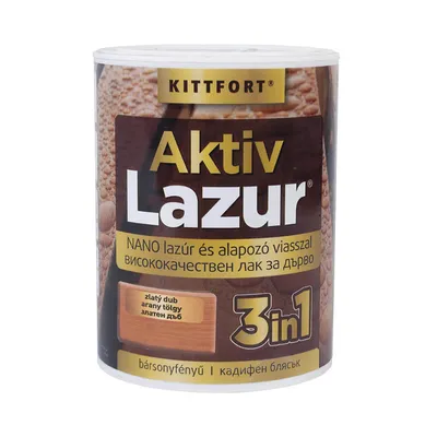 Лак водоразтворим Kittfort 3 в 1 лазурен 0.75 л, златен дъб, Aktiv Lazur