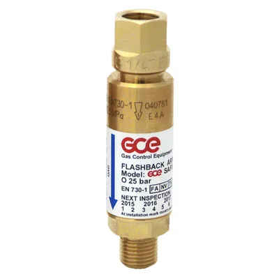 Клапан предпазен GCE за газозаваръчна техника  3/8", лява резба, 5 bar, 81 мм, ацетилен, пропан, SP20