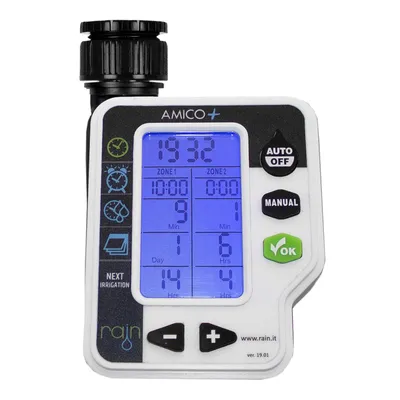 Програматор за напоителна система Rain за кран с 2 зони  3/4" - 1 ", 6 bar, 300-2400 л/ч, Amico 2 +