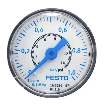 Аксиален манометър за въздух Festo сух ф 40 мм, 0-1 bar, MAP-40-1-1/8-EN