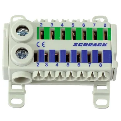 Блок Schrack Technik клемен за бързо свързване  2х25/7х4 мм2, син/зелен, 80 A